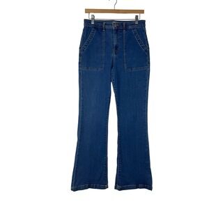 Boho Retro‎ Knox Rose Size 8 Flare Jeans Blue Patch Pocket High Rise Stretch